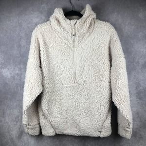 Prana Womens Small Permafrost Half Zip Fleece Jacket Cream Hooded Organic Cotton